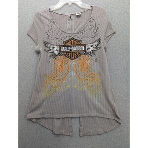 Harley-Davidson Shirt Womens XL Gray Studded Bar & Shield Hi Low Tunic Top